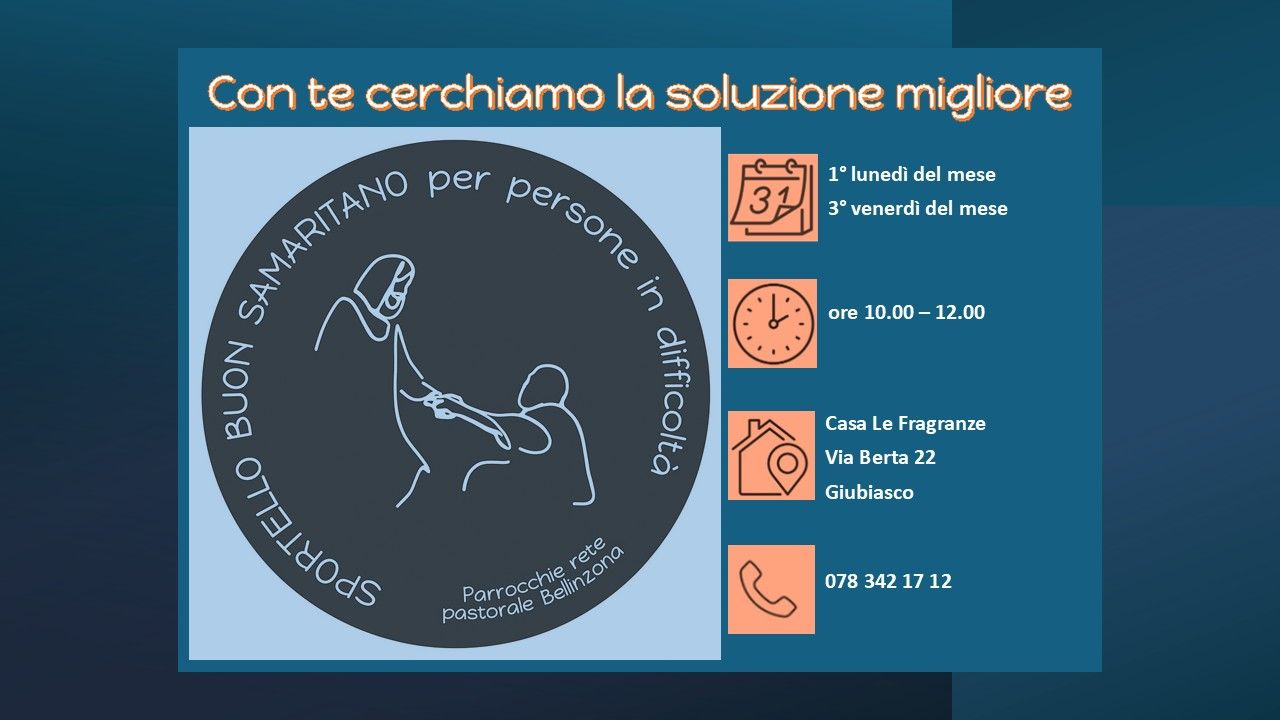 Il volantino con gli orari e le presenze garantite dal servizio attivato nella Rete pastorale Bellinzona